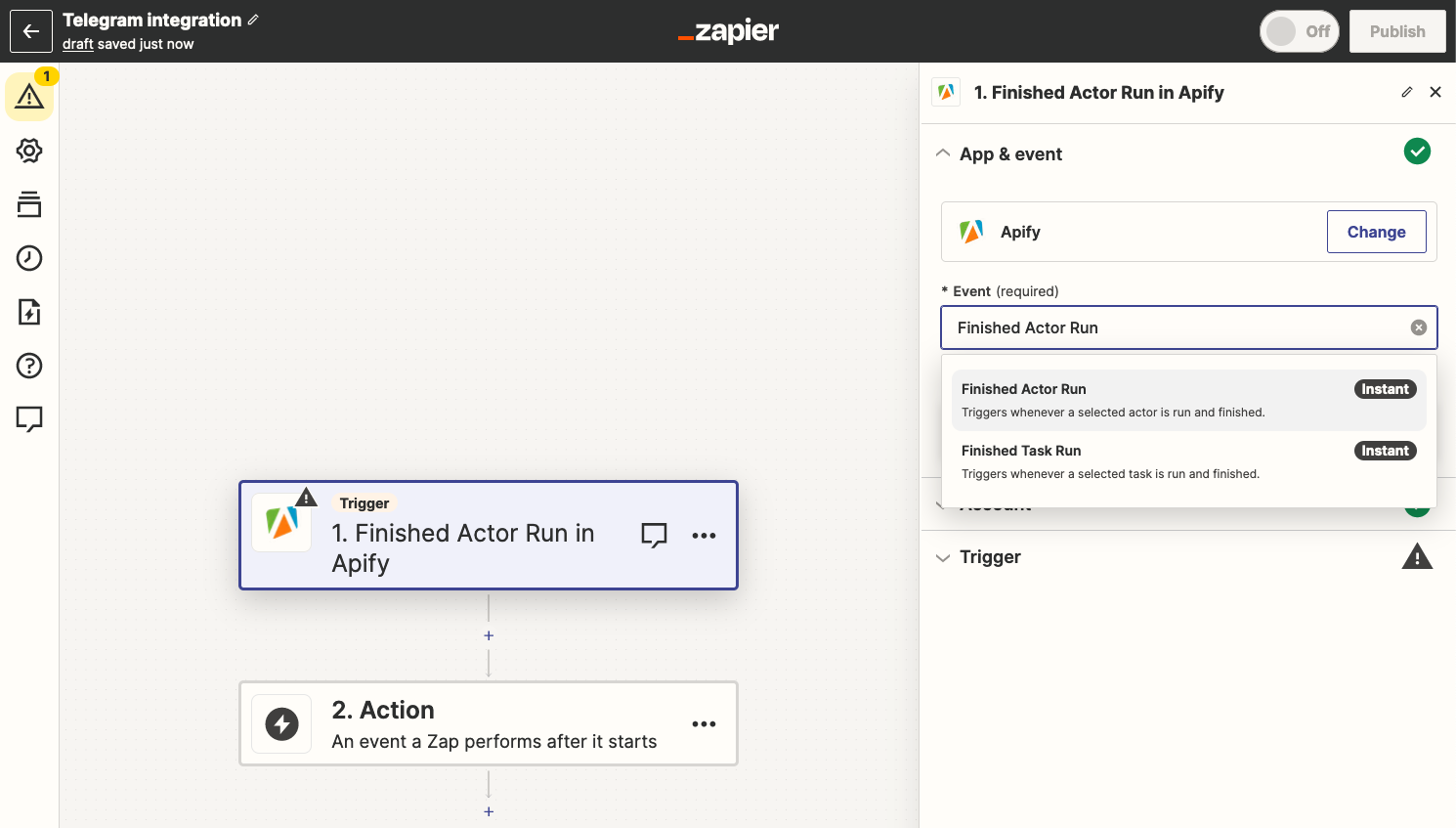 Zapier choosing trigger event